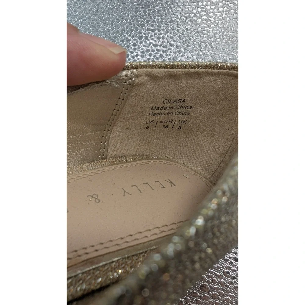 Kelly & Katie Cilasa Gold Glitter Peep Toe Wedge Pumps Women Size 6 Evening Shoe